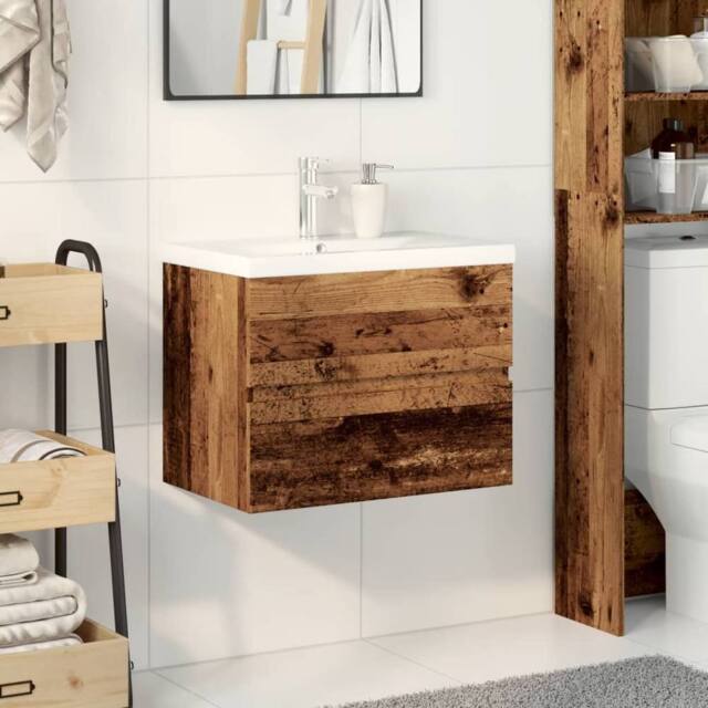 Berkfield Home Sink Cabinet with Built-in Basin Old Wood 61x39.5x49 cm in Brown - image 1