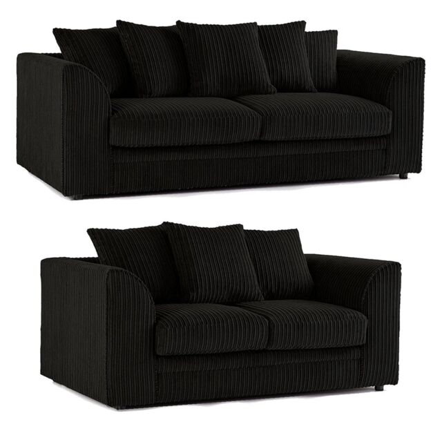 Furnishings For Less UK Luxor Jumbo Cord 3 + 2 Fabric Sofa Suite in Black - image 1