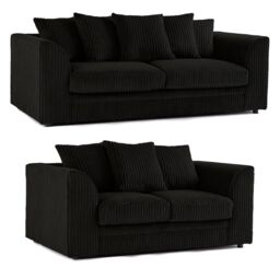Furnishings For Less UK Luxor Jumbo Cord 3 + 2 Fabric Sofa Suite in Black