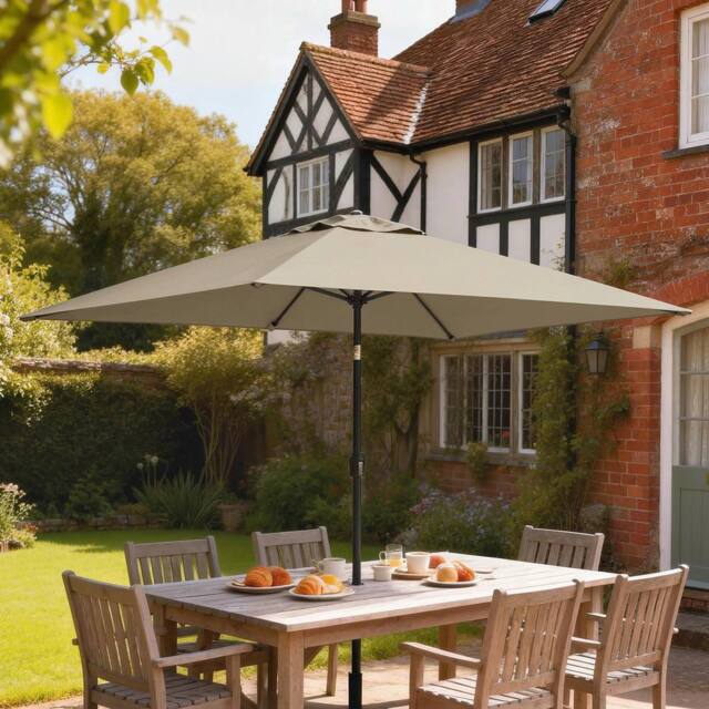 OUTSUNNY Garden Parasol, Outdoor Umbrella with Tilt Function, Khaki - Size: 3m x 2m - image 1