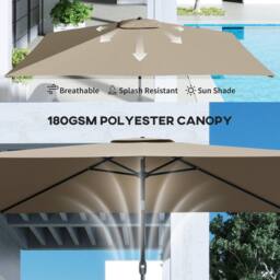 OUTSUNNY Garden Parasol, Outdoor Umbrella with Tilt Function, Khaki - Size: 3m x 2m - thumbnail 6