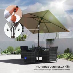 OUTSUNNY Garden Parasol, Outdoor Umbrella with Tilt Function, Khaki - Size: 3m x 2m - thumbnail 4