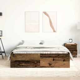 Berkfield Home Bed Frame without Mattress Old Wood 120x200cm Engineered Wood in Brown - Size: Small Double - thumbnail 3