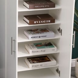 Moderna White Oak 7-Tier Shoe Rack for Size 13 Boots, 2 Doors, 6 Shelves, 55x35.5x108cm - Size: 55x35.5x108 cm - thumbnail 3