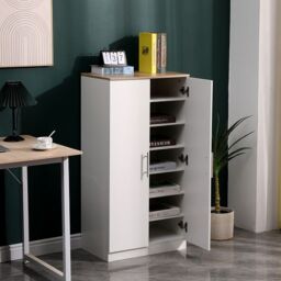 Moderna White Oak 7-Tier Shoe Rack for Size 13 Boots, 2 Doors, 6 Shelves, 55x35.5x108cm - Size: 55x35.5x108 cm - thumbnail 6