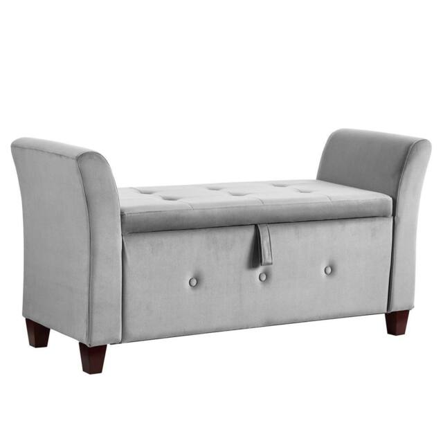 Kelvenix Light Grey Velvet Storage Ottoman Seat Stool Bench - Size: 0.6m2 - image 1