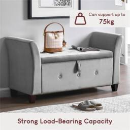 Kelvenix Light Grey Velvet Storage Ottoman Seat Stool Bench - Size: 0.6m2 - thumbnail 5
