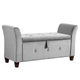 Kelvenix Light Grey Velvet Storage Ottoman Seat Stool Bench - Size: 0.6m2 - thumbnail 1