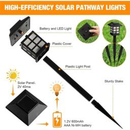 VOGREX 6 PACK LED Solar Garden Lights, Cold White Pathway Lighting in Cool White - thumbnail 4