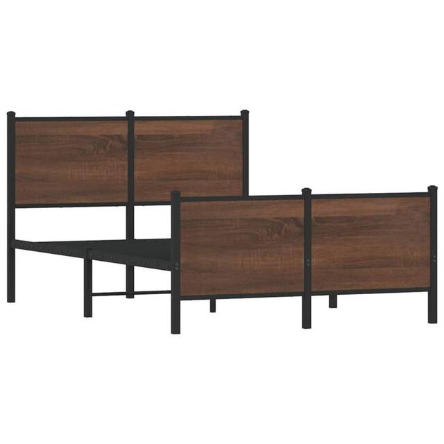Berkfield Home Metal Bed Frame without Mattress Brown Oak 120x200 cm - Size: Small Double - image 1