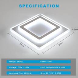 Goeco Ceiling Light LED Modern, 44 W, Square, 6500 K, for Hallway, Bedroom in White - thumbnail 2