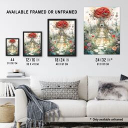 Artery8 Wall Art Print Alice In Wonderland Painting Red Roses Queen Hearts Whimsical Magical Adventure Painting Art Framed - Size: A4 - thumbnail 3