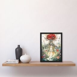Artery8 Wall Art Print Alice In Wonderland Painting Red Roses Queen Hearts Whimsical Magical Adventure Painting Art Framed - Size: A4 - thumbnail 4