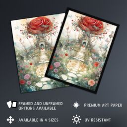 Artery8 Wall Art Print Alice In Wonderland Painting Red Roses Queen Hearts Whimsical Magical Adventure Painting Art Framed - Size: A4 - thumbnail 2