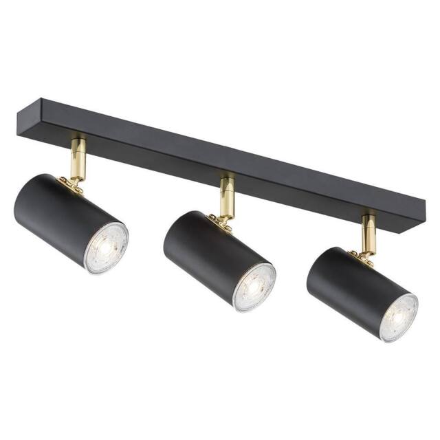 Netlighting Lagos Ceiling 3 Light Spotlight Bar Black Structure Brass Elements