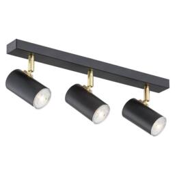 Netlighting Lagos Ceiling 3 Light Spotlight Bar Black Structure Brass Elements