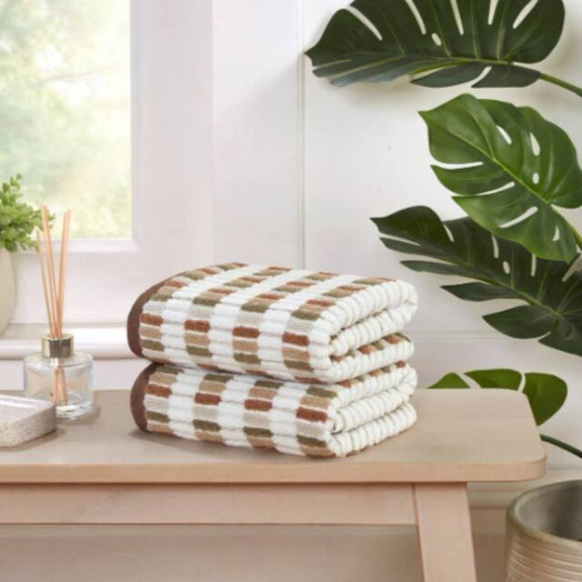 Rapport Home Santa Cruz Pure Cotton Striped Face, Hand, Bath Towel & Bath Sheet Set in Natural - image 1