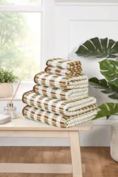 Rapport Home Santa Cruz Pure Cotton Striped Face, Hand, Bath Towel & Bath Sheet Set in Natural - thumbnail 2