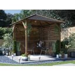 Dunster House Wooden Gazebo with Louvre Wall & Shingles 2m x 2m - Utopia 200 in Brown - thumbnail 1