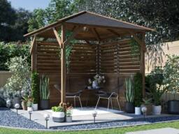 Dunster House Wooden Gazebo with Louvre Wall & Shingles 2m x 2m - Utopia 200 in Brown - thumbnail 3