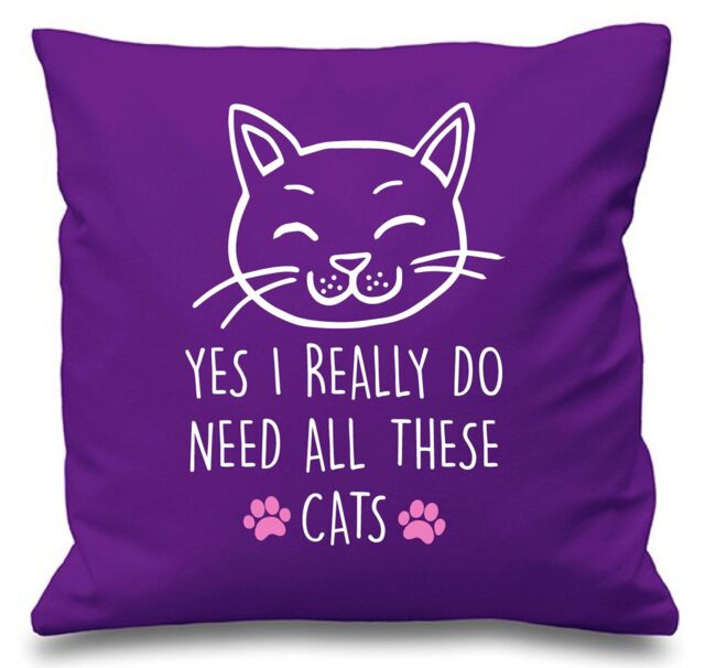"60 SECOND MAKEOVER Purple Cushion Cover Cat Yes I Really Do Need All These Cats 16"" x 16"" Mum Friend Gift Decorative - Size: 40 cm x 40 cm"