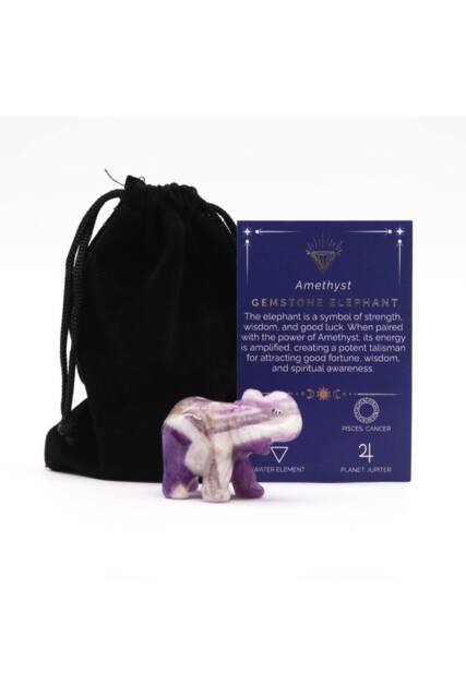 KDMD Amethyst Lucky Elephant Statue - Hand-Carved Crystal Decor & Gift in Purple - image 1