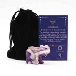 KDMD Amethyst Lucky Elephant Statue - Hand-Carved Crystal Decor & Gift in Purple - thumbnail 2