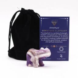 KDMD Amethyst Lucky Elephant Statue - Hand-Carved Crystal Decor & Gift in Purple - thumbnail 3