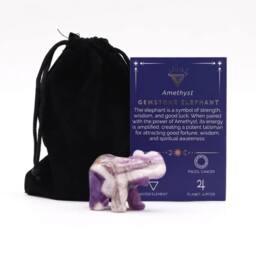 KDMD Amethyst Lucky Elephant Statue - Hand-Carved Crystal Decor & Gift in Purple - thumbnail 4