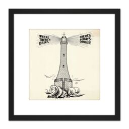 Artery8 Temperance Movement Alcohol Warning Lighthouse Ad 8X8 Inch Square Wooden Framed Wall Art Print Picture with Mount in Black - thumbnail 1