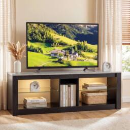 Costway Modern Entertainment Center LED Gaming TV Console Table in Dark Grey - thumbnail 1