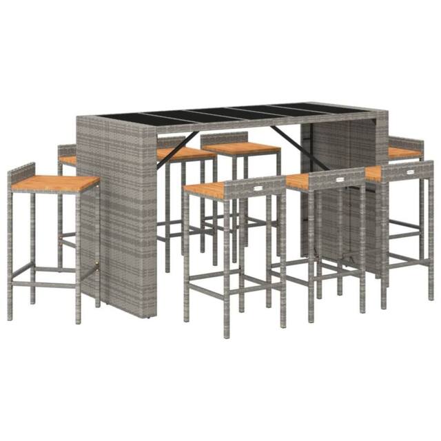 Berkfield Home Beautiful 9 Piece Garden Bar Set Grey Poly Rattan& Solid Wood Acacia - image 1