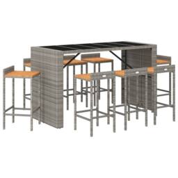 Berkfield Home Beautiful 9 Piece Garden Bar Set Grey Poly Rattan& Solid Wood Acacia - thumbnail 1