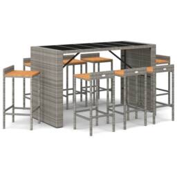 Berkfield Home Beautiful 9 Piece Garden Bar Set Grey Poly Rattan& Solid Wood Acacia - thumbnail 3