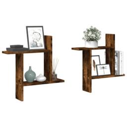 Berkfield Home Wall Shelves 2 pcs Smoked Oak 50x12x50 cm Engineered Wood in Brown - Size: 50 x 12 x 50 cm - thumbnail 1
