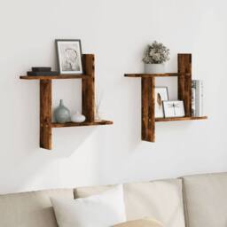 Berkfield Home Wall Shelves 2 pcs Smoked Oak 50x12x50 cm Engineered Wood in Brown - Size: 50 x 12 x 50 cm - thumbnail 3