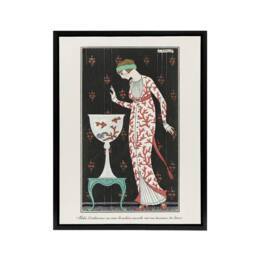 "Artery8 Coral Evening Dress Fashion Advert Barbier Black Framed Canvas Art in White - Size: W12"" x H16""" - thumbnail 1