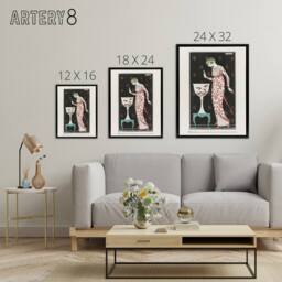 "Artery8 Coral Evening Dress Fashion Advert Barbier Black Framed Canvas Art in White - Size: W12"" x H16""" - thumbnail 4