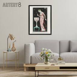 "Artery8 Coral Evening Dress Fashion Advert Barbier Black Framed Canvas Art in White - Size: W12"" x H16""" - thumbnail 3