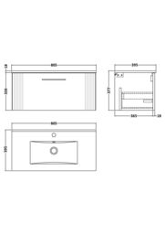Balterley Wall Hung 1 Drawer Vanity Unit - Minimalist Basin 800mm, Satin Blue - thumbnail 7
