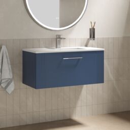 Balterley Wall Hung 1 Drawer Vanity Unit - Minimalist Basin 800mm, Satin Blue - thumbnail 4