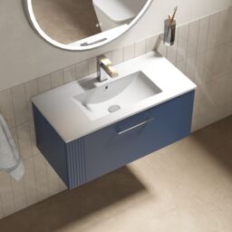 Balterley Wall Hung 1 Drawer Vanity Unit - Minimalist Basin 800mm, Satin Blue - thumbnail 3