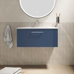 Balterley Wall Hung 1 Drawer Vanity Unit - Minimalist Basin 800mm, Satin Blue - thumbnail 2