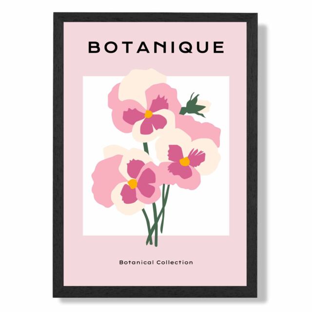 ARTZE Pink Pansies Flower Market Boho Framed Print SIZE: A2 with Black Frame - Size: A4 - image 1