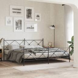 Berkfield Home Metal Bed Frame without Mattress with Footboard Black 193x203cm - Size: 193x203 cm - thumbnail 2