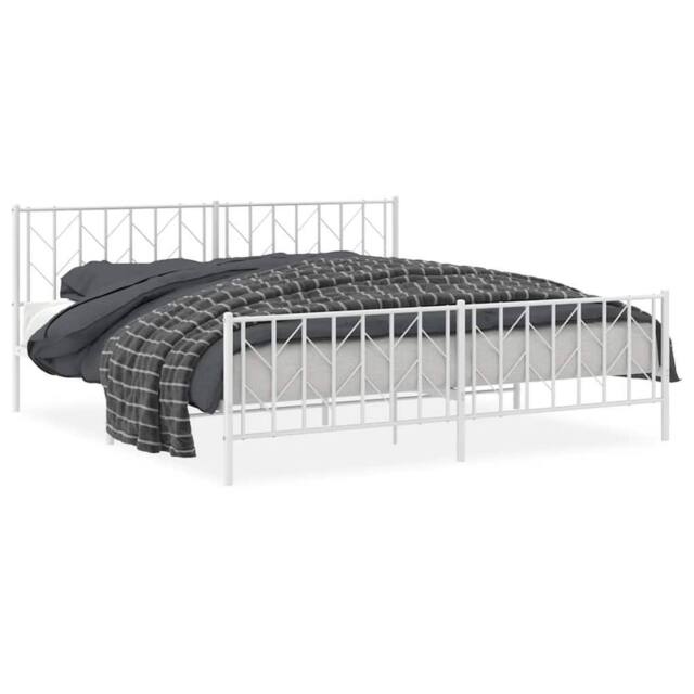 Berkfield Home Metal Bed Frame without Mattress with Footboard¬†White 193x203cm in White - Size: 193x203 cm - image 1