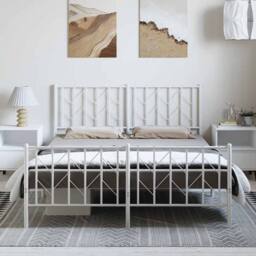 Berkfield Home Metal Bed Frame without Mattress with Footboard¬†White 193x203cm in White - Size: 193x203 cm - thumbnail 3
