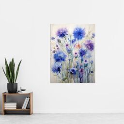 "Artery8 Wall Art Print Cornflower Wildflower Meadow Watercolour Painting Poster Picture in Purple - Size: W18"" x H24""" - thumbnail 4