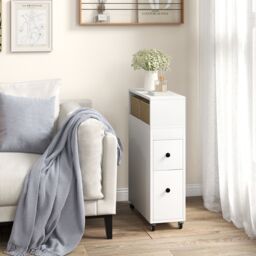 Costway Slim Bathroom Storage Cabinet Narrow Rolling Storage Organizer w/ 2 Drawers in White - thumbnail 2