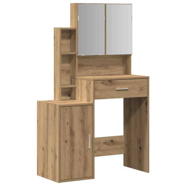 Berkfield Home Dressing Table with Mirror & LEDs Artisan Oak Engineered Wood in Brown - image 1